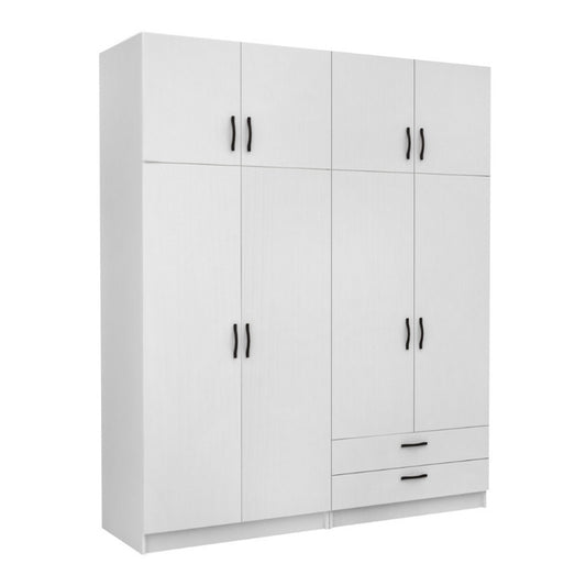 Ντουλάπα ρούχων Victoria Megapap τετράφυλλη με πατάρι και συρτάρια χρώμα λευκό 200x60x240εκ. - Hippiehome.gr