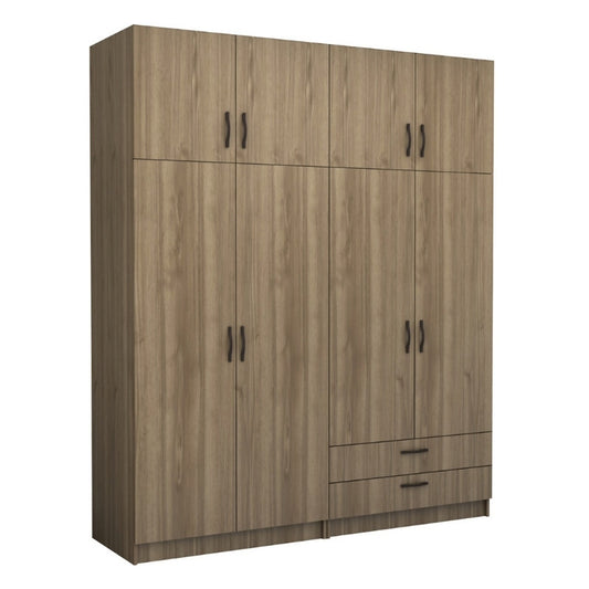 Ντουλάπα ρούχων Victoria Megapap τετράφυλλη με πατάρι και συρτάρια χρώμα καρυδί 200x60x240εκ. - Hippiehome.gr