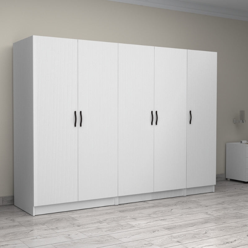 Ντουλάπα ρούχων Victoria Megapap πεντάφυλλη χρώμα λευκό 250x60x181εκ. - Hippiehome.gr