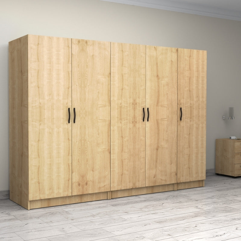 Ντουλάπα ρούχων Victoria Megapap πεντάφυλλη χρώμα φυσικό οξιάς 250x60x181εκ. - Hippiehome.gr