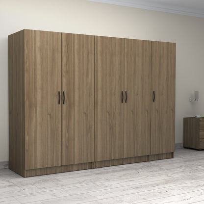 Ντουλάπα ρούχων Victoria Megapap πεντάφυλλη χρώμα καρυδί 250x60x181εκ. - Hippiehome.gr