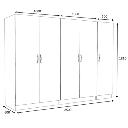 Ντουλάπα ρούχων Victoria Megapap πεντάφυλλη χρώμα καρυδί 250x60x181εκ. - Hippiehome.gr