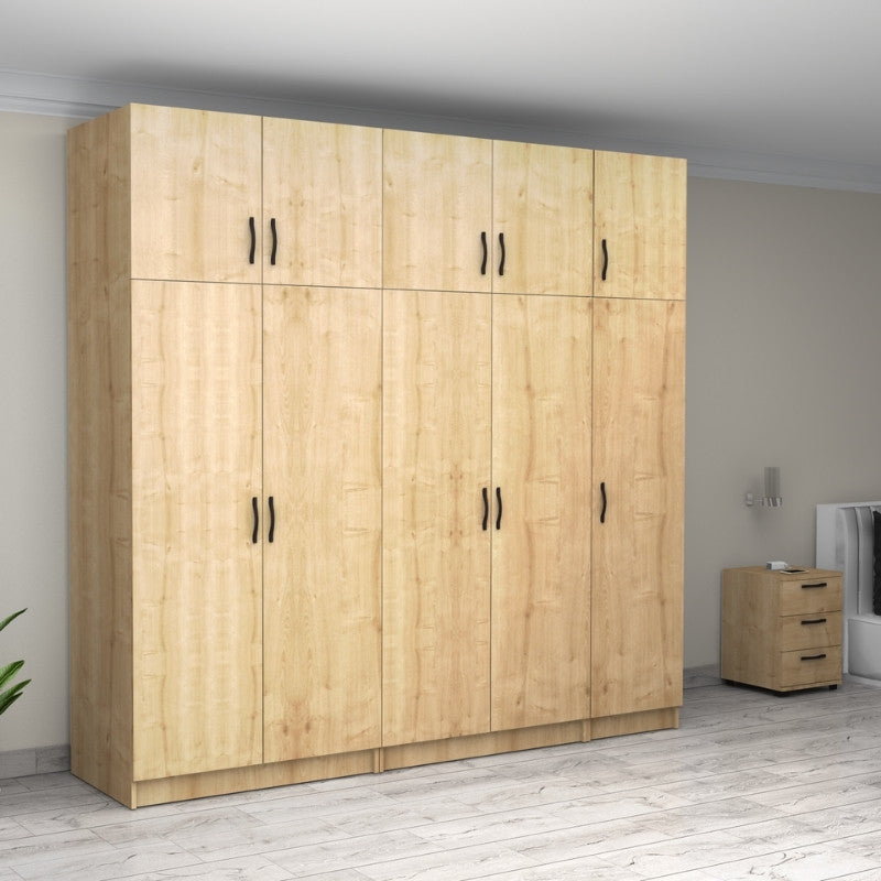 Ντουλάπα ρούχων Victoria Megapap πεντάφυλλη με πατάρι χρώμα φυσικό οξιάς 250x60x240εκ. - Hippiehome.gr