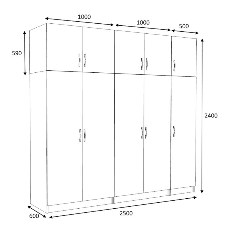 Ντουλάπα ρούχων Victoria Megapap πεντάφυλλη με πατάρι χρώμα φυσικό οξιάς 250x60x240εκ. - Hippiehome.gr