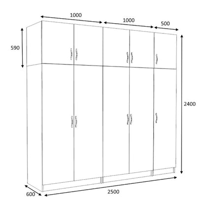 Ντουλάπα ρούχων Victoria Megapap πεντάφυλλη με πατάρι χρώμα φυσικό οξιάς 250x60x240εκ. - Hippiehome.gr