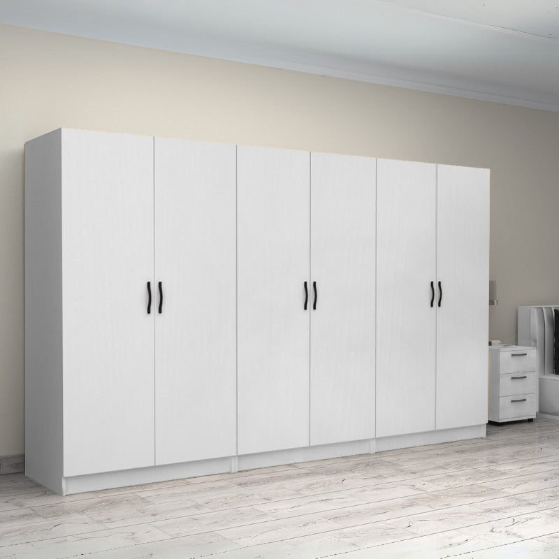 Ντουλάπα ρούχων Victoria Megapap εξάφυλλη χρώμα λευκό 300x60x181εκ. - Hippiehome.gr