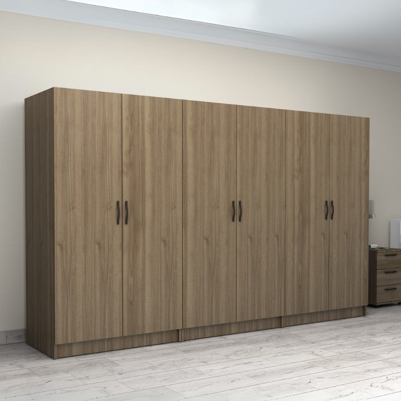 Ντουλάπα ρούχων Victoria Megapap εξάφυλλη χρώμα καρυδί 300x60x181εκ. - Hippiehome.gr