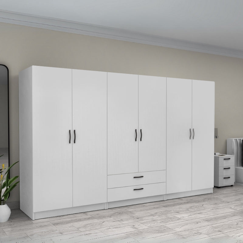 Ντουλάπα ρούχων Victoria Megapap εξάφυλλη με συρτάρια χρώμα λευκό 300x60x181εκ. - Hippiehome.gr