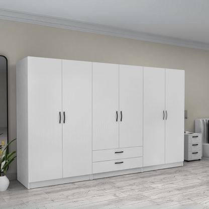 Ντουλάπα ρούχων Victoria Megapap εξάφυλλη με συρτάρια χρώμα λευκό 300x60x181εκ. - Hippiehome.gr