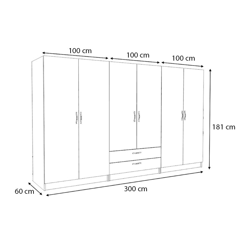 Ντουλάπα ρούχων Victoria Megapap εξάφυλλη με συρτάρια χρώμα λευκό 300x60x181εκ. - Hippiehome.gr