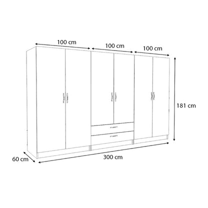 Ντουλάπα ρούχων Victoria Megapap εξάφυλλη με συρτάρια χρώμα λευκό 300x60x181εκ. - Hippiehome.gr