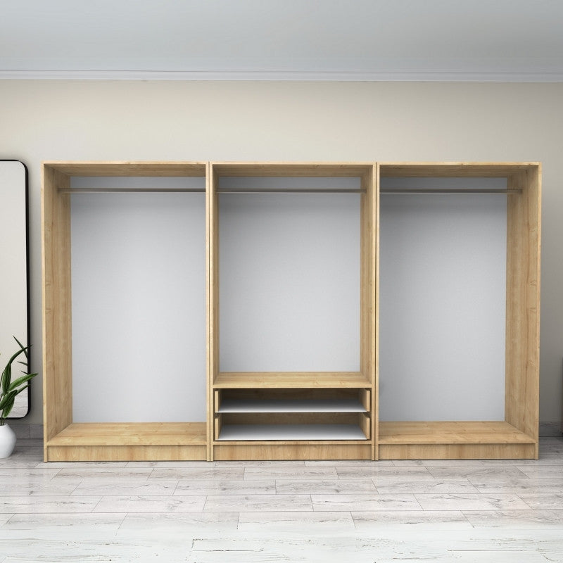 Ντουλάπα ρούχων Victoria Megapap εξάφυλλη με συρτάρια χρώμα φυσικό οξιάς 300x60x181εκ. - Hippiehome.gr