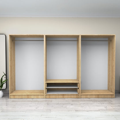 Ντουλάπα ρούχων Victoria Megapap εξάφυλλη με συρτάρια χρώμα φυσικό οξιάς 300x60x181εκ. - Hippiehome.gr