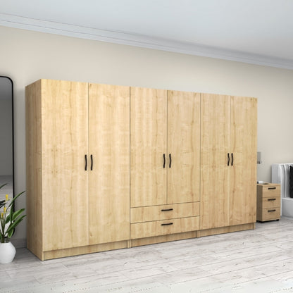 Ντουλάπα ρούχων Victoria Megapap εξάφυλλη με συρτάρια χρώμα φυσικό οξιάς 300x60x181εκ. - Hippiehome.gr