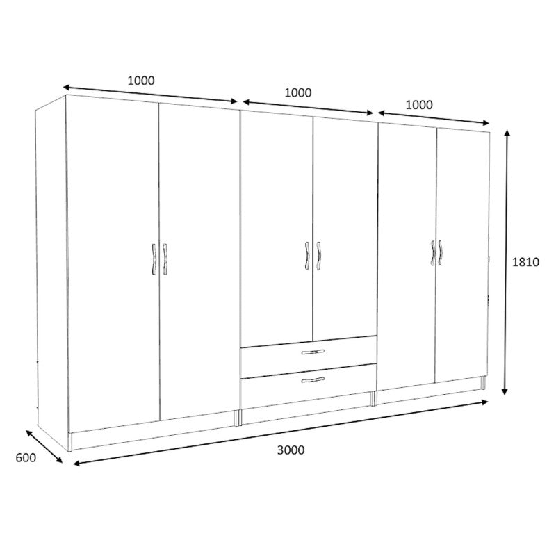 Ντουλάπα ρούχων Victoria Megapap εξάφυλλη με συρτάρια χρώμα φυσικό οξιάς 300x60x181εκ. - Hippiehome.gr