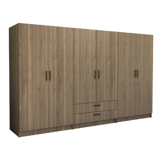 Ντουλάπα ρούχων Victoria Megapap εξάφυλλη με συρτάρια χρώμα καρυδί 300x60x181εκ. - Hippiehome.gr