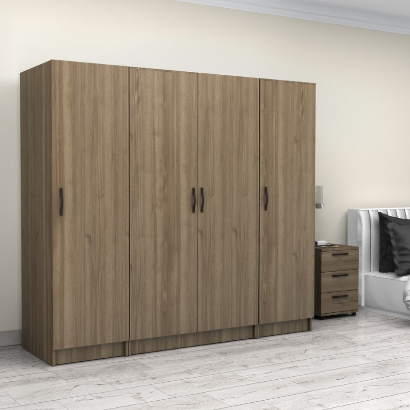 Ντουλάπα ρούχων Victoria Megapap τετράφυλλη χρώμα καρυδί 200x60x181εκ. - Hippiehome.gr
