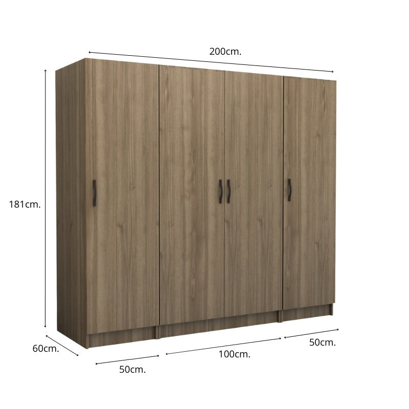 Ντουλάπα ρούχων Victoria Megapap τετράφυλλη χρώμα καρυδί 200x60x181εκ. - Hippiehome.gr