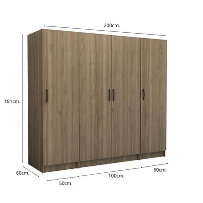 Ντουλάπα ρούχων Victoria Megapap τετράφυλλη χρώμα καρυδί 200x60x181εκ. - Hippiehome.gr