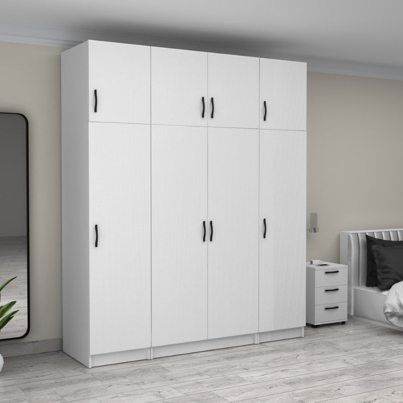 Ντουλάπα ρούχων Victoria Megapap τετράφυλλη με πατάρι χρώμα λευκό 200x60x240εκ. - Hippiehome.gr