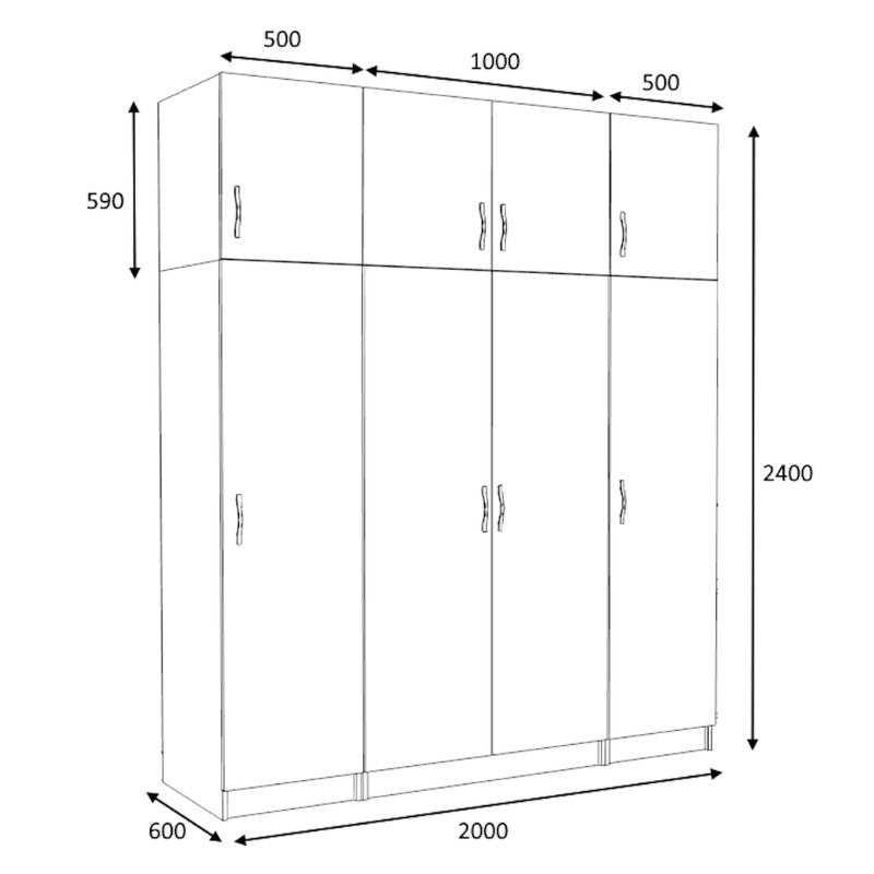 Ντουλάπα ρούχων Victoria Megapap τετράφυλλη με πατάρι χρώμα λευκό 200x60x240εκ. - Hippiehome.gr