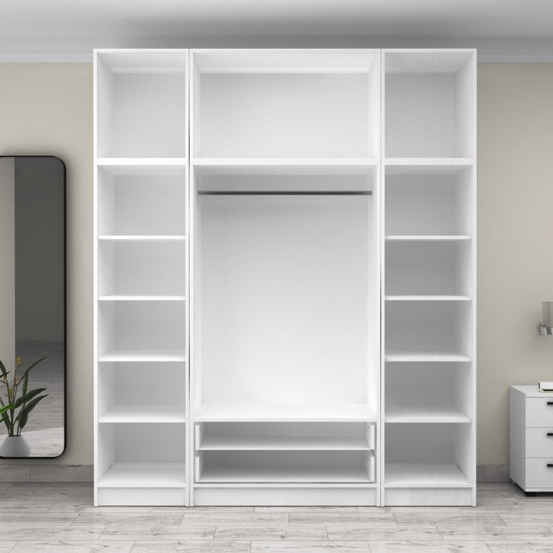 Ντουλάπα ρούχων Victoria Megapap τετράφυλλη με πατάρι και συρτάρια χρώμα λευκό 200x60x240εκ. - Hippiehome.gr