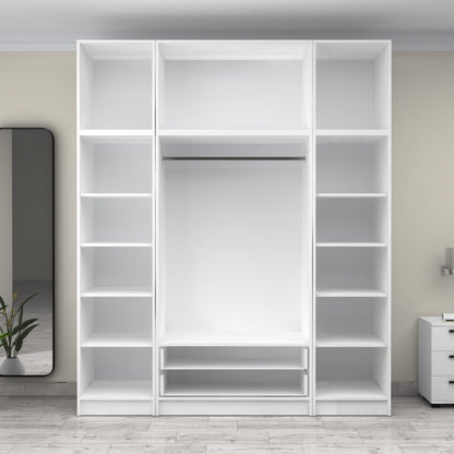 Ντουλάπα ρούχων Victoria Megapap τετράφυλλη με πατάρι και συρτάρια χρώμα λευκό 200x60x240εκ. - Hippiehome.gr