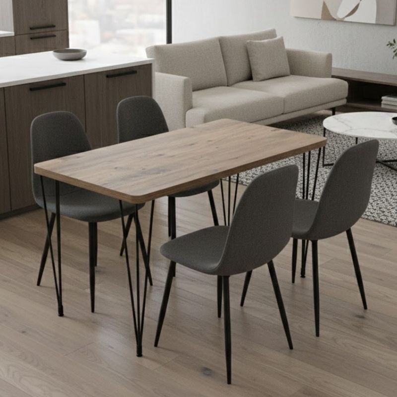 Σετ τραπεζαρία 5τμχ Roger - Iris Megapap Mdf - ύφασμα χρώμα ακακίας - γκρι 120x70x75εκ. - Hippiehome.gr