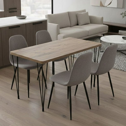 Σετ τραπεζαρία 5τμχ Roger - Iris Megapap Mdf - ύφασμα χρώμα ακακίας - ανοιχτό μπεζ 120x70x75εκ. - Hippiehome.gr