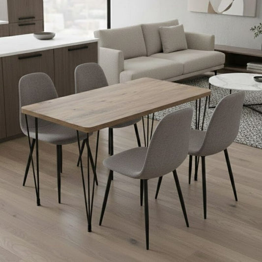 Σετ τραπεζαρία 5τμχ Roger - Iris Megapap Mdf - ύφασμα χρώμα ακακίας - ανοιχτό μπεζ 120x70x75εκ. - Hippiehome.gr