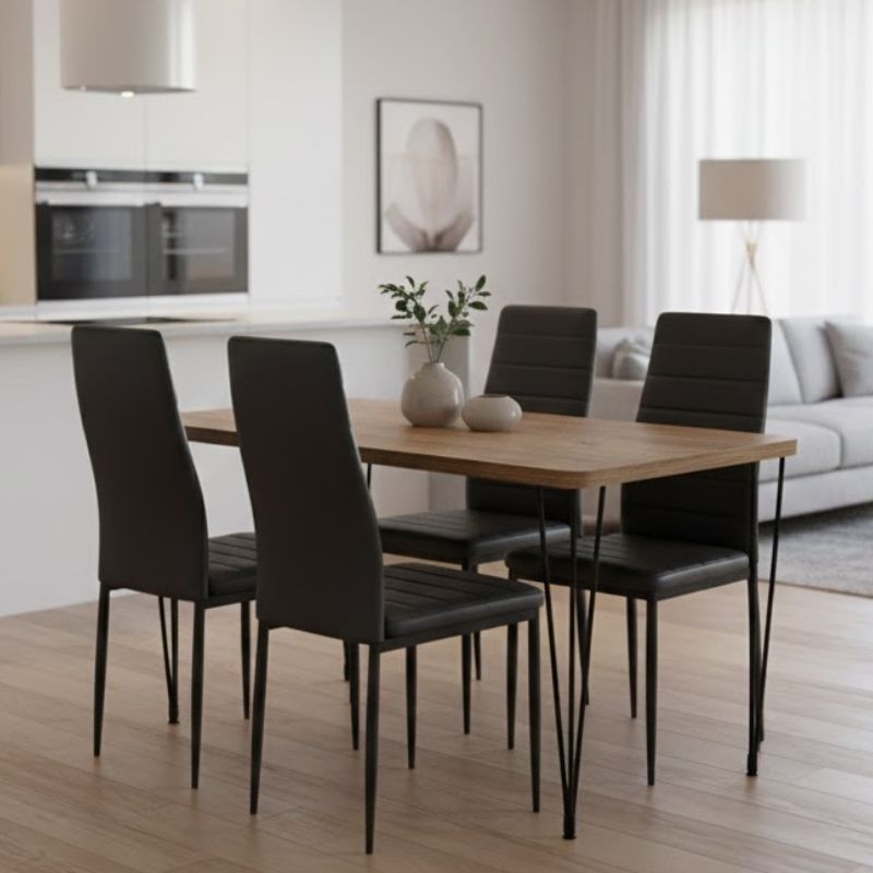 Σετ τραπεζαρία 5τμχ Roger - Rosa Megapap Mdf - PU χρώμα ακακίας - μαύρο 120x70x75εκ. - Hippiehome.gr