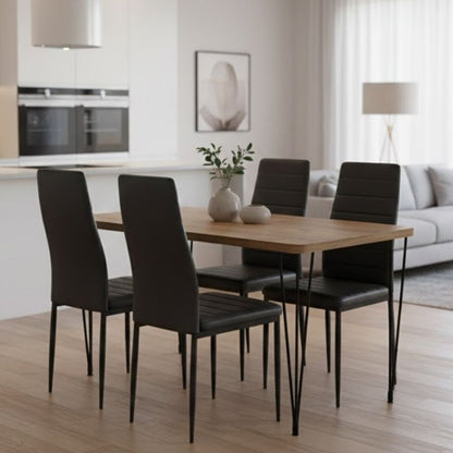 Σετ τραπεζαρία 5τμχ Roger - Rosa Megapap Mdf - PU χρώμα ακακίας - μαύρο 120x70x75εκ. - Hippiehome.gr