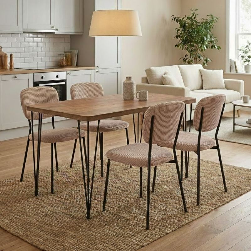 Σετ τραπεζαρία 5τμχ Roger - Kevin Megapap Mdf - ύφασμα χρώμα ακακίας - μόκα 120x70x75εκ. - Hippiehome.gr