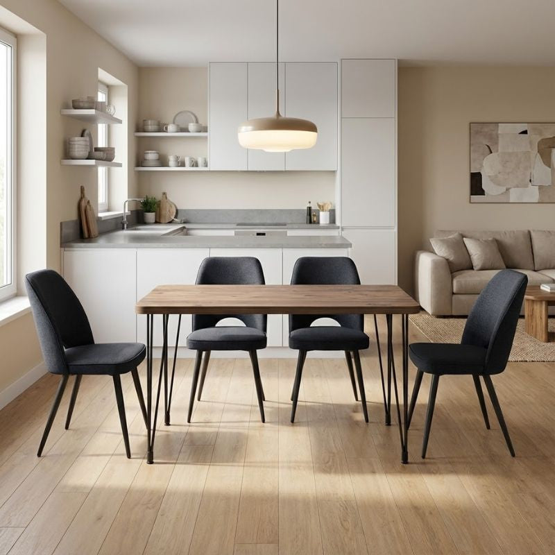 Σετ τραπεζαρία 5τμχ Roger - Christy Megapap Mdf - ύφασμα χρώμα ακακίας - ανθρακί 120x70x75εκ. - Hippiehome.gr