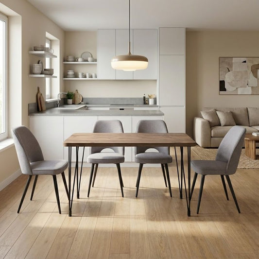 Σετ τραπεζαρία 5τμχ Roger - Christy Megapap Mdf - ύφασμα χρώμα ακακίας - ανοιχτό μπεζ 120x70x75εκ. - Hippiehome.gr