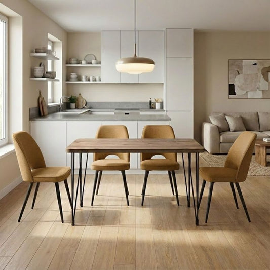 Σετ τραπεζαρία 5τμχ Roger - Christy Megapap Mdf - ύφασμα χρώμα ακακίας - μουσταρδί 120x70x75εκ. - Hippiehome.gr