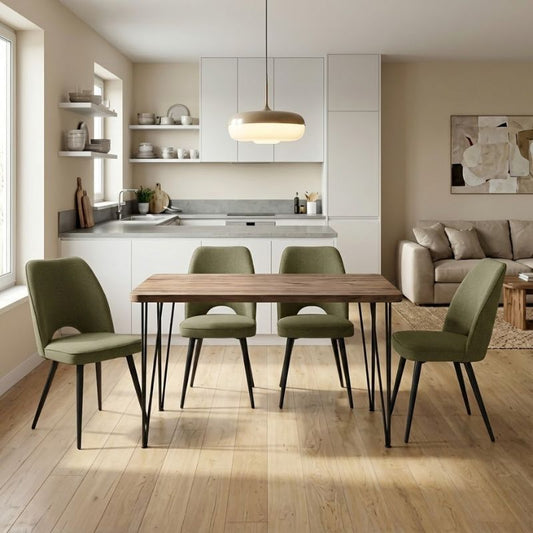 Σετ τραπεζαρία 5τμχ Roger - Christy Megapap Mdf - ύφασμα χρώμα ακακίας - λαδί 120x70x75εκ. - Hippiehome.gr