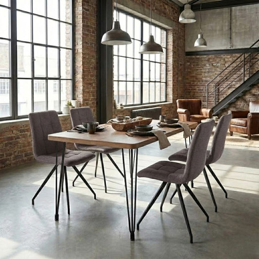 Σετ τραπεζαρία 5τμχ Roger - Bianca Megapap Mdf - ύφασμα χρώμα ακακίας - ανοιχτό μπεζ 120x70x75εκ. - Hippiehome.gr