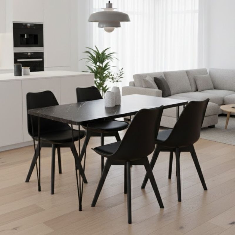 Σετ τραπεζαρία 5τμχ Roger - Viva Megapap Mdf - PP χρώμα μαύρο εφέ μαρμάρου - μαύρο 120x70x75εκ. - Hippiehome.gr
