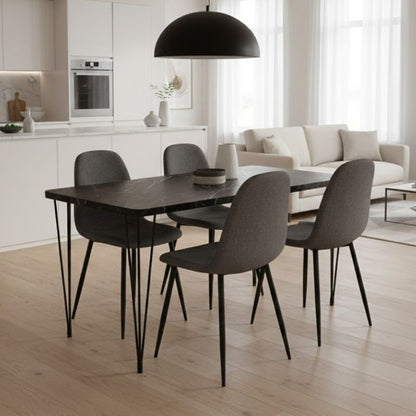 Σετ τραπεζαρία 5τμχ Roger - Iris Megapap Mdf - ύφασμα χρώμα μαύρο εφέ μαρμάρου - γκρι 120x70x75εκ. - Hippiehome.gr