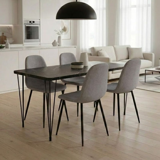 Σετ τραπεζαρία 5τμχ Roger - Iris Megapap Mdf - ύφασμα χρώμα μαύρο εφέ μαρμάρου - ανοιχτό μπεζ 120x70x75εκ. - Hippiehome.gr