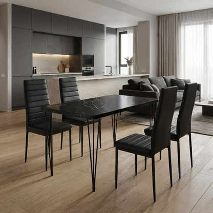Σετ τραπεζαρία 5τμχ Roger - Rosa Megapap Mdf - PU χρώμα μαύρο εφέ μαρμάρου - μαύρο 120x70x75εκ. - Hippiehome.gr