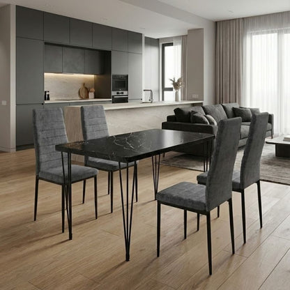 Σετ τραπεζαρία 5τμχ Roger - Rosa Megapap Mdf - ύφασμα χρώμα μαύρο εφέ μαρμάρου - γκρι 120x70x75εκ. - Hippiehome.gr
