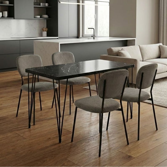 Σετ τραπεζαρία 5τμχ Roger - Kevin Megapap Mdf - ύφασμα χρώμα μαύρο εφέ μαρμάρου - λαδί 120x70x75εκ. - Hippiehome.gr