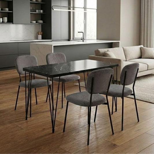 Σετ τραπεζαρία 5τμχ Roger - Kevin Megapap Mdf - ύφασμα χρώμα μαύρο εφέ μαρμάρου - γκρι 120x70x75εκ. - Hippiehome.gr