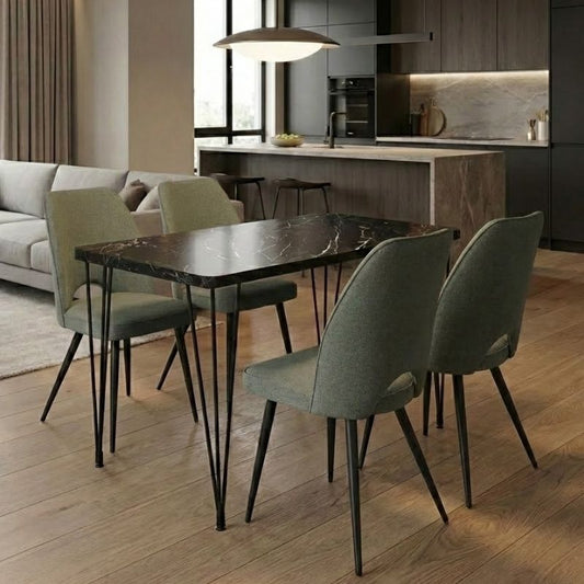 Σετ τραπεζαρία 5τμχ Roger - Christy Megapap Mdf - ύφασμα χρώμα μαύρο εφέ μαρμάρου - λαδί 120x70x75εκ. - Hippiehome.gr