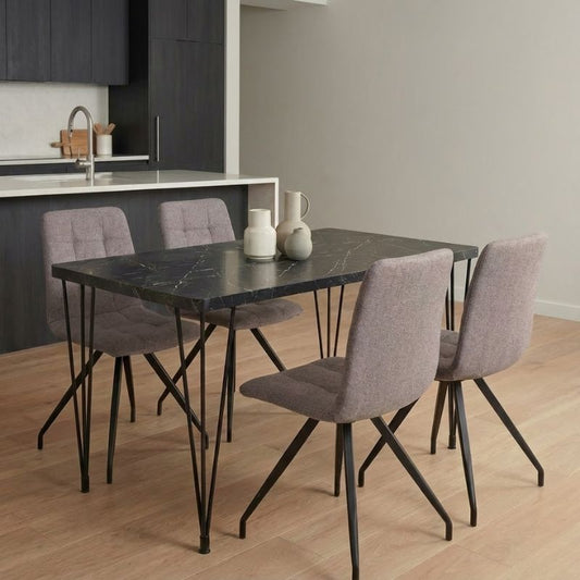 Σετ τραπεζαρία 5τμχ Roger - Bianca Megapap Mdf - ύφασμα χρώμα μαύρο εφέ μαρμάρου - ανοιχτό μπεζ 120x70x75εκ. - Hippiehome.gr