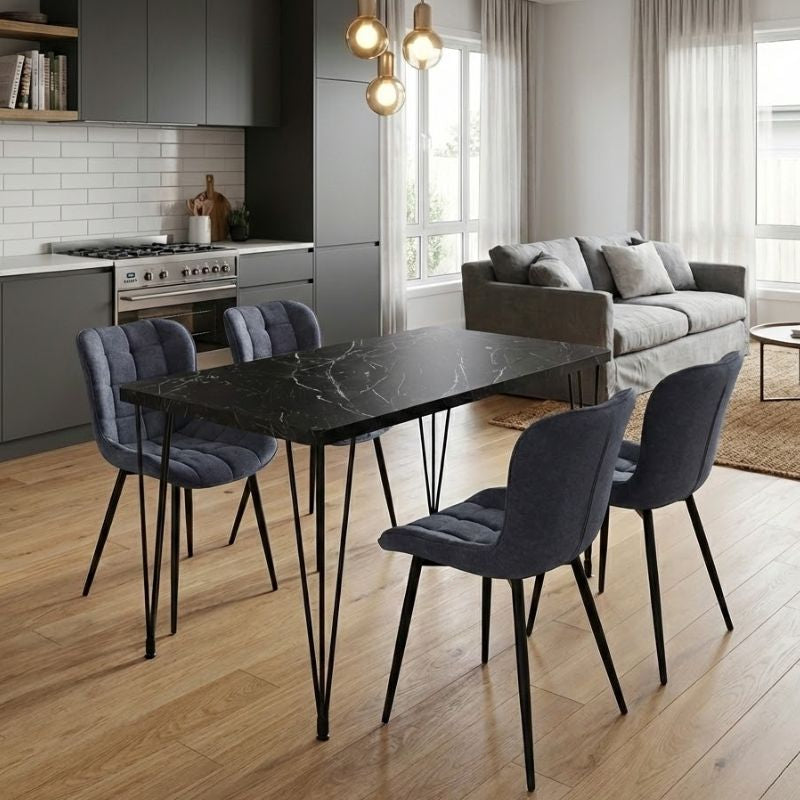 Σετ τραπεζαρία 5τμχ Roger - Chiara Megapap Mdf - ύφασμα χρώμα μαύρο εφέ μαρμάρου - ανθρακί 120x70x75εκ. - Hippiehome.gr