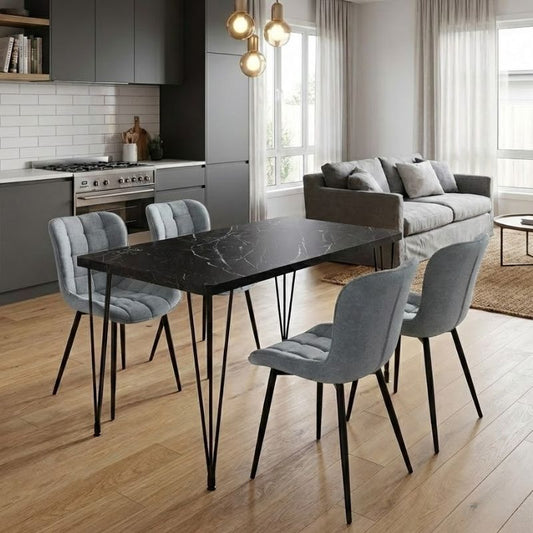 Σετ τραπεζαρία 5τμχ Roger - Chiara Megapap Mdf - ύφασμα χρώμα μαύρο εφέ μαρμάρου - γκρι 120x70x75εκ. - Hippiehome.gr