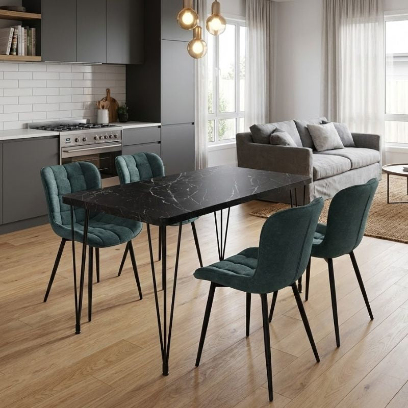 Σετ τραπεζαρία 5τμχ Roger - Chiara Megapap Mdf - ύφασμα χρώμα μαύρο εφέ μαρμάρου - πράσινο 120x70x75εκ. - Hippiehome.gr